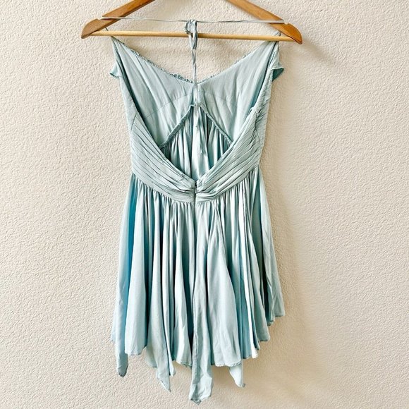 Free People Ruffle Halter Mini Dress Size Small Handkerchief Hem Blue - Picture 5 of 9